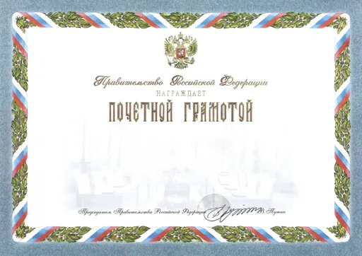 Russian Federation Government Certificate of Honour 사용자 등록 사진