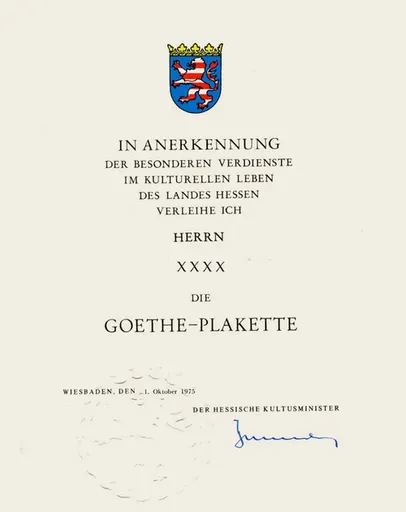 Goethe-Plakette des Landes Hessen 사용자 등록 사진