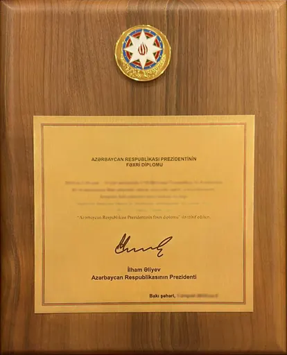 honorary diploma of President of Azerbaijan Republic 사용자 등록 사진